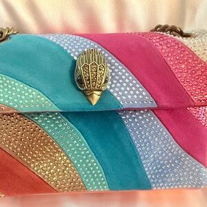 Kurt Geiger London Mini Kensington - NWT rainbow fabric/suede with crystals.